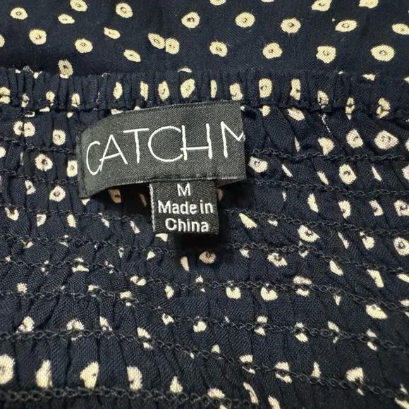 Catch Me | Navy Blue and White Flower Polka Dotted Summer Dress | Medium - Picture 9 of 11
